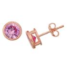 1 2/3 Tcw Tiara Rose Gold Over Silver 6mm Bezel-set Pink Sapphire Stud Earrings, Women's, Pink Blue