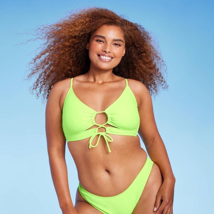 Women's Lace-up Longline Bralette Bikini Top - Wild Fable Neon Green Xxs