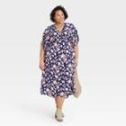 Women's Plus Size Floral Print Short Sleeve Kimono Dress - Knox Rose Navy