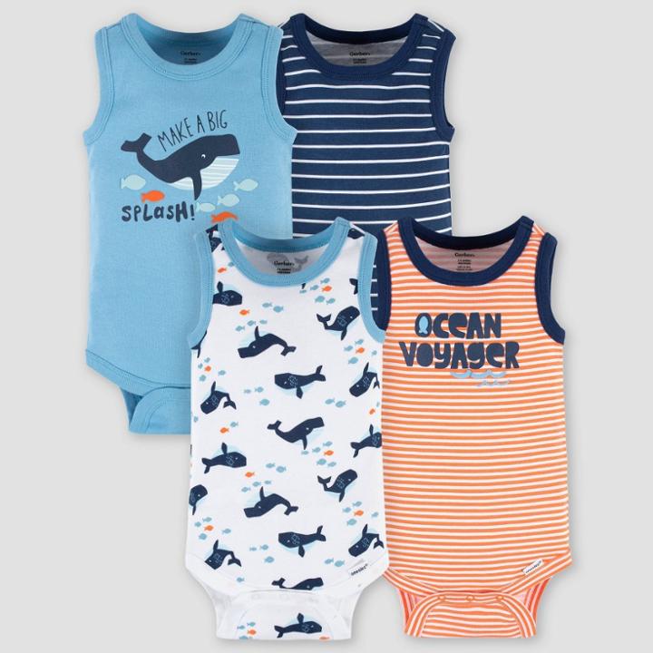 Gerber Baby 4pk Whale Onesies - White/blue/orange