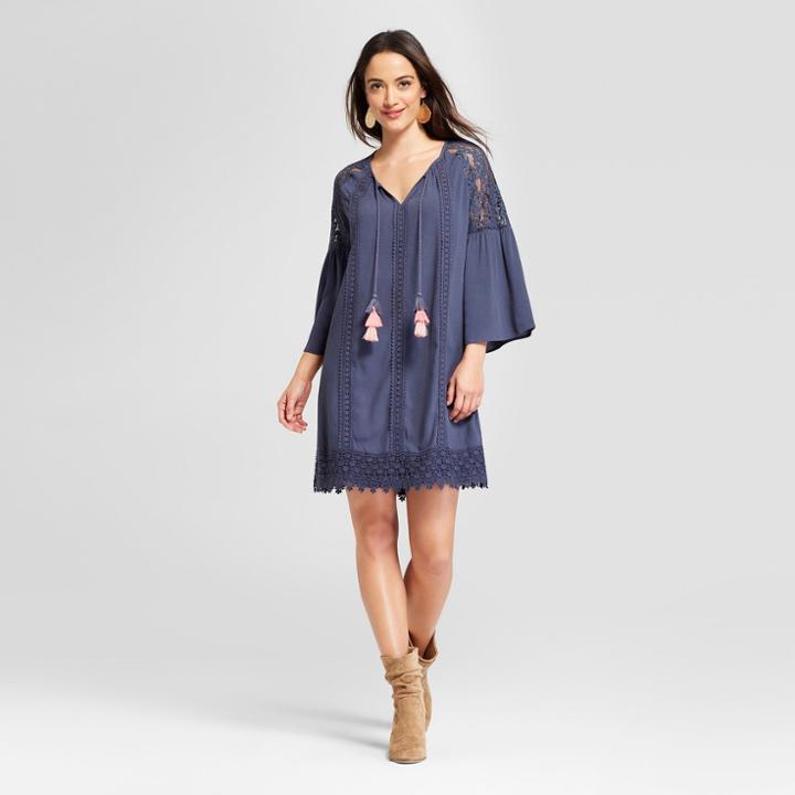 Women's Long Sleeve Lace Trim Peasant Dress - Knox Rose