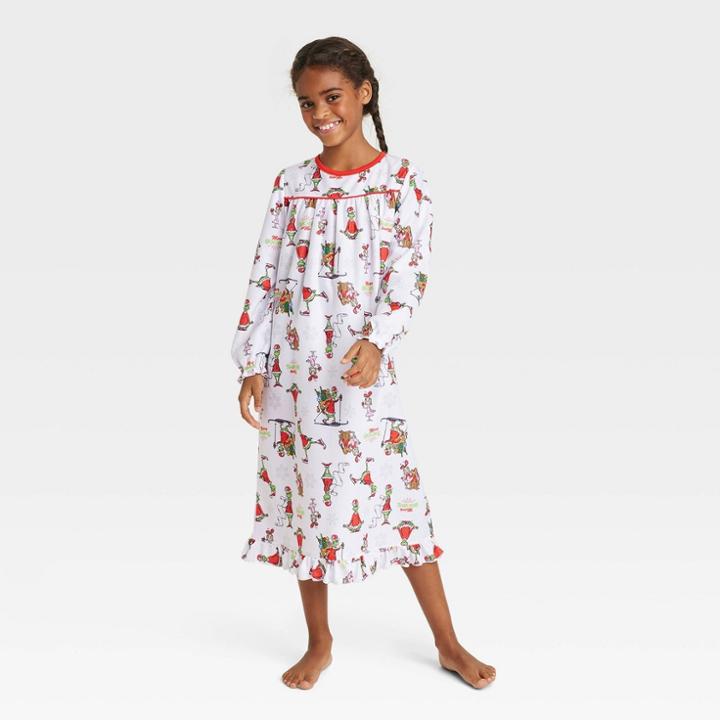 Girls' Dr. Seuss Grinch Long Sleeve Nightgown - White