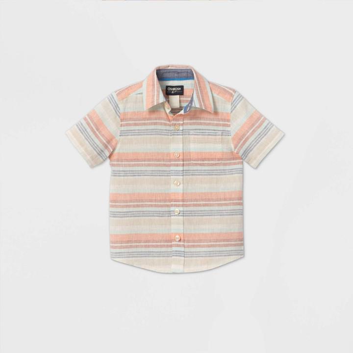 Petiteoshkosh B'gosh Toddler Boys' Short Sleeve Multi Striped Woven Button-down Shirt - Cream