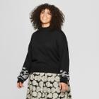 Women's Plus Size Long Embroidered Sleeve Crew Neck Sweater - Who What Wear Black