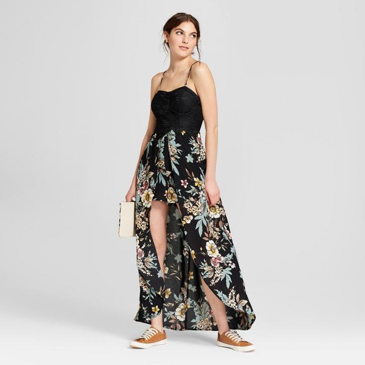 Women's Strappy Cup Floral Romper - Xhilaration Dark Floral