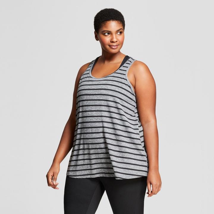 Women's Plus-size Striped Graphic Tank Top - C9 Champion Black/gray 2x, Black Heather