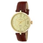 Peugeot Watches Peugeot Large Dial Leather Strap Watch - Gold & Brown, Brown/gold