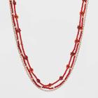 Floral Seed Bead Layered Chain Necklace - Universal Thread Rust