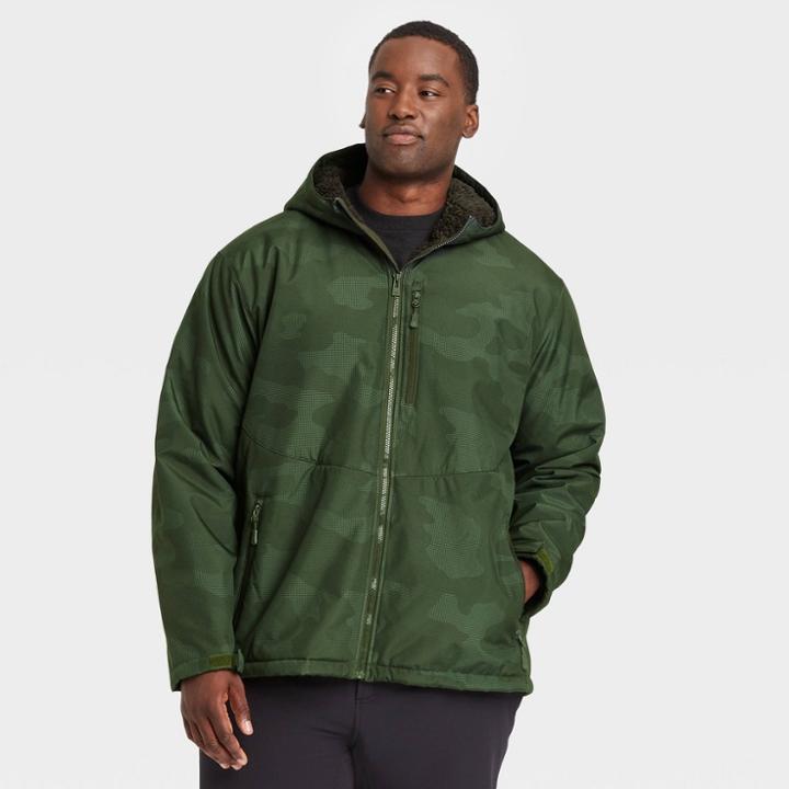 Men's Big & Tall Camo Print Softshell Sherpa Jacket - All In Motion Olive Green