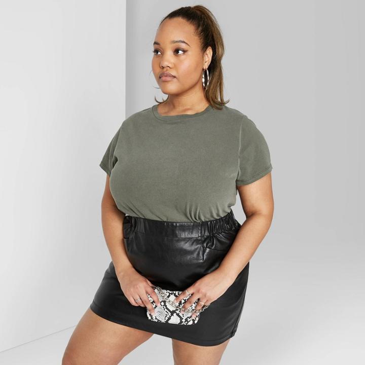 Women's Plus Size Short Sleeve Crewneck Relaxed T-shirt - Wild Fable Olive 1x, Women's, Size: