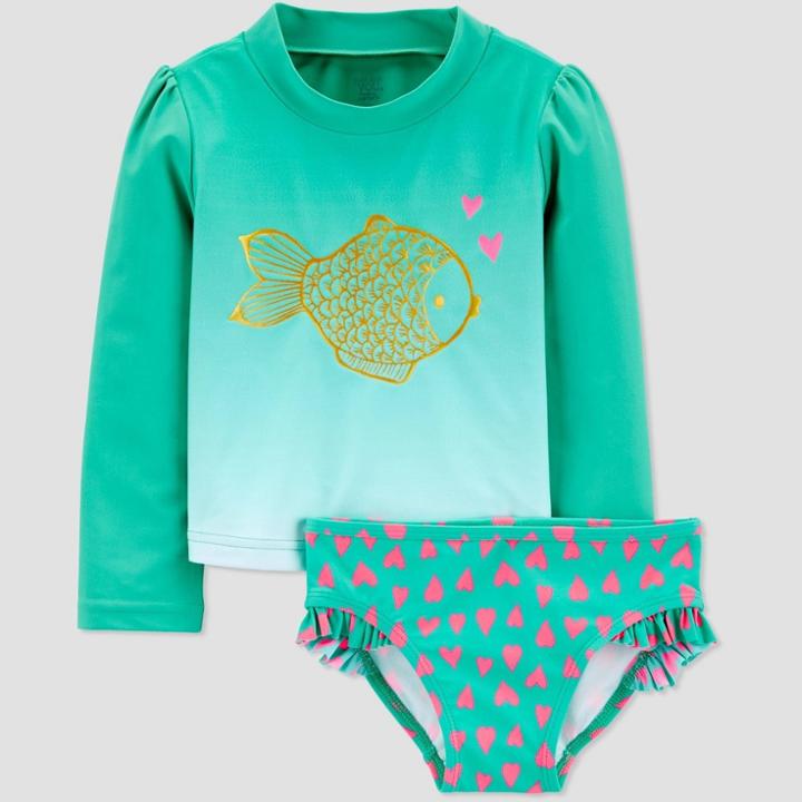 Toddler Girls' 2pc Shiny Fish Long Sleeve Rash Guard Set - Just One You Made By Carter's Blue