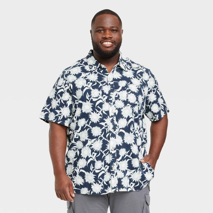 Men's Big & Tall Short Sleeve Knit Button-down Shirt - Goodfellow & Co Navy Blue