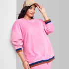 Women's Plus Size Ascot + Hart Velour Graphic Pullover Sweatshirt - Pink