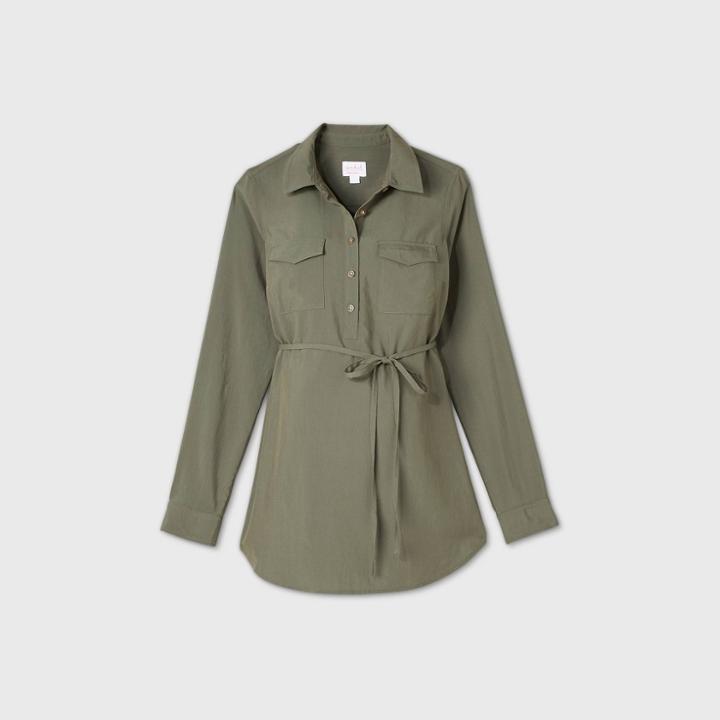 Maternity Long Sleeve Utility Shirt - Isabel Maternity By Ingrid & Isabel Olive Green Xs, Green/green
