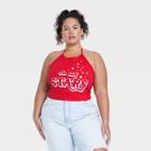 Iml Women's Plus Size Stars And Stripes Sleeveless Graphic Halter Cropped Top - Red