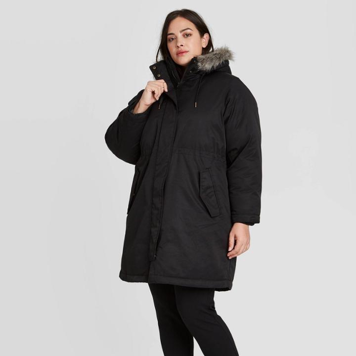 Women's Plus Size Cold Weather Parka - Ava & Viv Black X