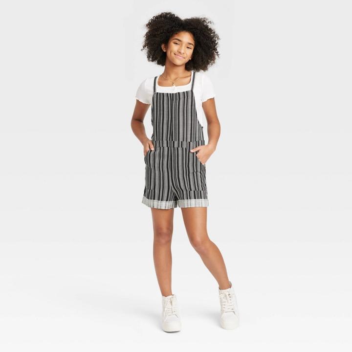 Girls' Woven Shortalls Romper - Art Class Black