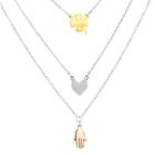 Elya Eyla Stainless Steel Clover, Heart And Hamsa Layered Charm Necklace, Gold