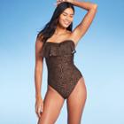 Women's Bandeau Flounce High Coverage One Piece Swimsuit - Kona Sol Animal Print