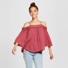 Women's Lace-trim Cold Shoulder Top - Xhilaration (juniors') Cherry (red)
