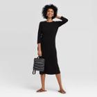 Women's Long Sleeve Rib Knit Midi Dress - A New Day Black