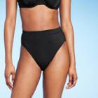 Junior's Ribbed High Leg High Waist Bikini Bottom - Xhilaration Black