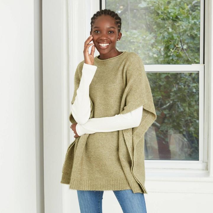 Women's Poncho Sweater - Universal Thread Olive One Size, Green