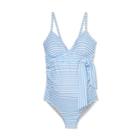 Maternity Striped Front-tie One Piece Swimsuit - Isabel Maternity By Ingrid & Isabel Blue/white