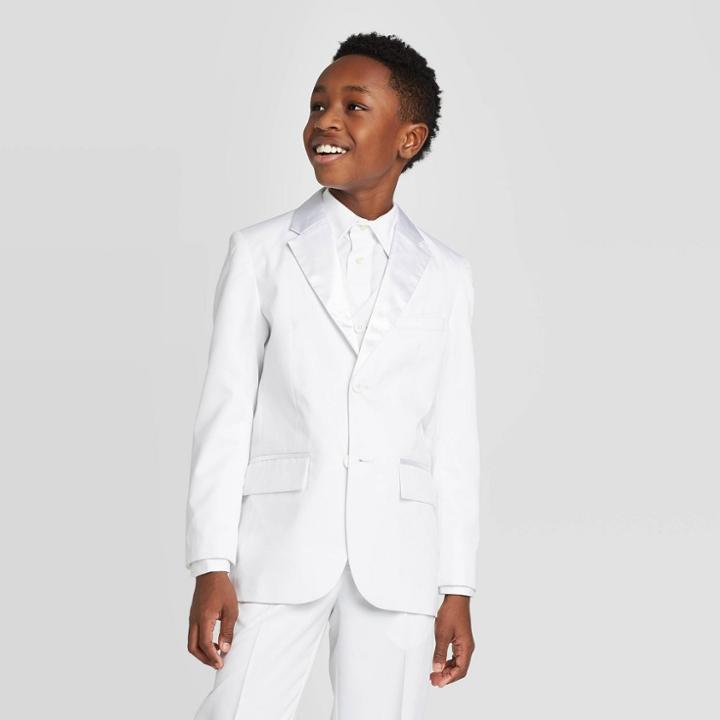 Oxford Boys' Long Sleeve Tuxedo Jacket - White
