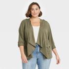 Women's Plus Size Long Sleeve Drapey Cargo Wrap Jacket - Knox Rose Olive Green