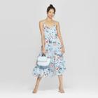 Women's Floral Print Strappy Button Front Tiered Midi Dress - Xhilaration Dusty Blue