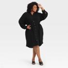 Women's Plus Size Long Sleeve Tie Waist Shirtdress - A New Day Black