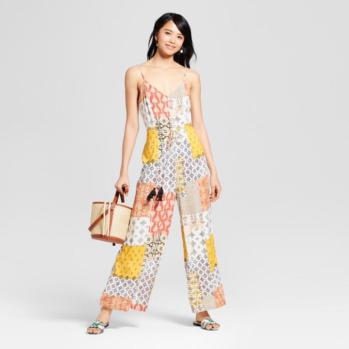 Women's Sleeveless Belted Jumpsuit - Xhilaration White/yellow