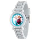 Disney Frozen Elsa & Anna Girls' Gray Plastic Time Teacher Watch, Gray Silicone Strap, Wds000133