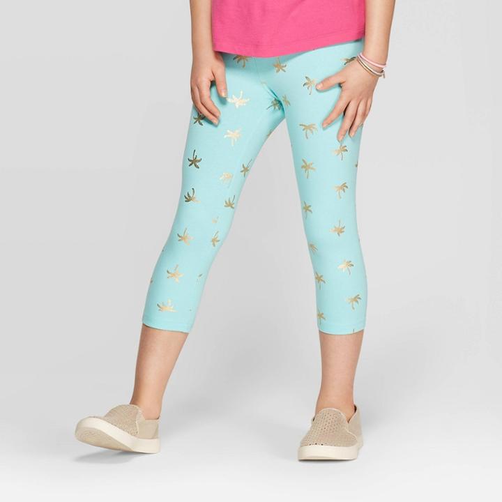 Girls' Foil Palm Tree Capri Leggings - Cat & Jack Aqua