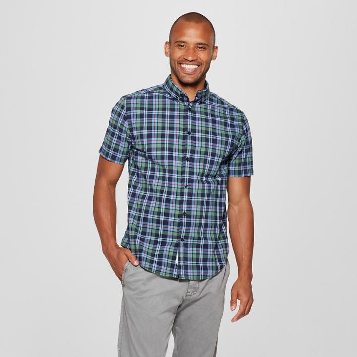 Men's Standard Fit Northrop Short Sleeve Button-down Shirt - Goodfellow & Co Cyber Blue