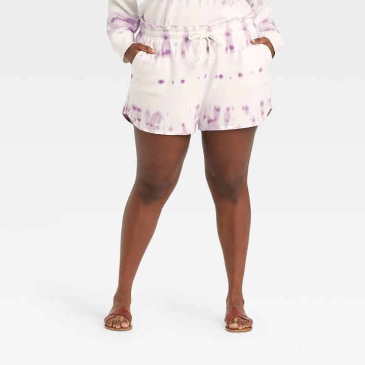 Women's Plus Size Tie-dye High-rise Pull-on Shorts - Universal Thread Purple/white