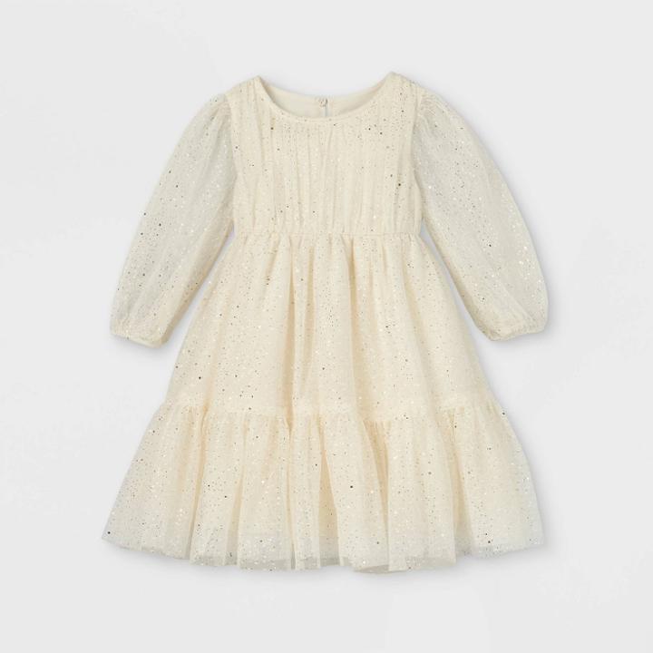 Toddler Girls' Tiered Sparkle Tutu Puff Sleeve Dress - Cat & Jack Gold