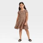 Girls' Printed Short Sleeve Knit Dress - Cat & Jack Brown