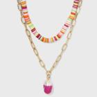 Heishe Beads With Dipped Pearl Necklace Set 2pc - A New Day Pink