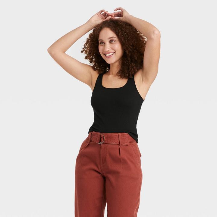 Women's Square Neck Tank Top - A New Day Black