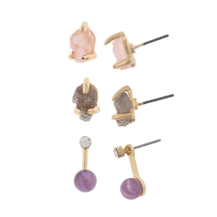 Target Women's Earring Trio Pk With Irregular Stone And Jacket- Gold, Blue