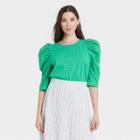 Women's 3/4 Sleeve Eyelet Top - A New Day Green