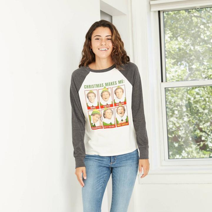 Women's Warner Bros. Elf Christmas Emotions Long Sleeve Graphic T-shirt - Ivory