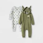 Disney Baby Boys' 2pk Star Wars Baby Yoda Knit Long Sleeve Jumpsuits - Olive Green Newborn