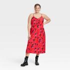 Women's Plus Size Ruched Slip Dress - A New Day Red Floral