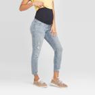 Maternity Crossover Panel Raw Hem Skinny Crop Jeans - Isabel Maternity By Ingrid & Isabel Blue
