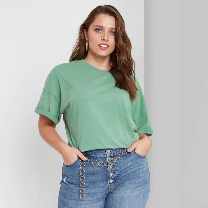 Women's Plus Size Short Sleeve Relaxed Fit T-shirt - Wild Fable Green