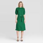 Women's Polka Dot Elbow Sleeve Rib Trim Dress - Who What Wear Green