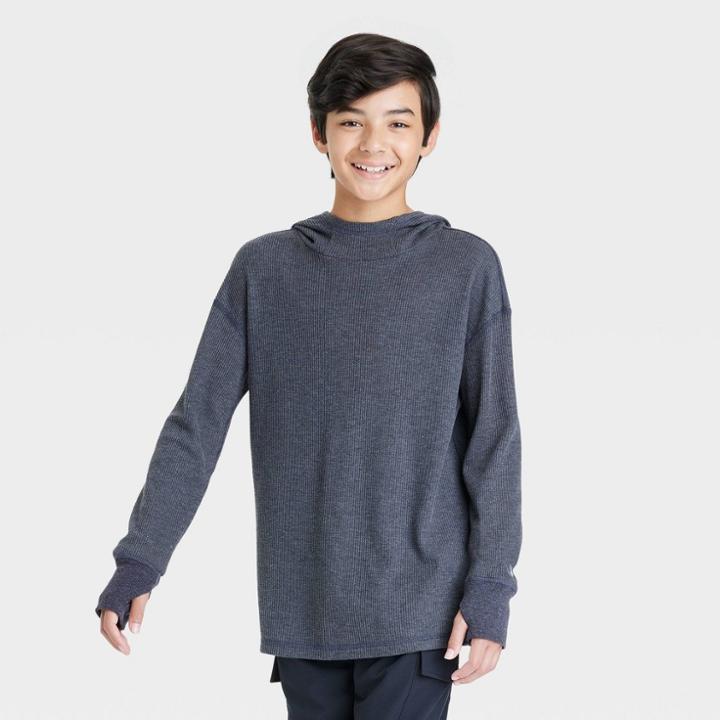Boys' Long Sleeve Waffle Hooded Sweatshirt - All In Motion Black